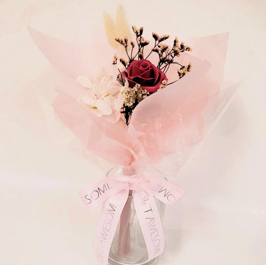 Rose Scented Soap Flower & Dried Crystal Grass Mini Bouquet (6Pcs / 12 Pcs Set)