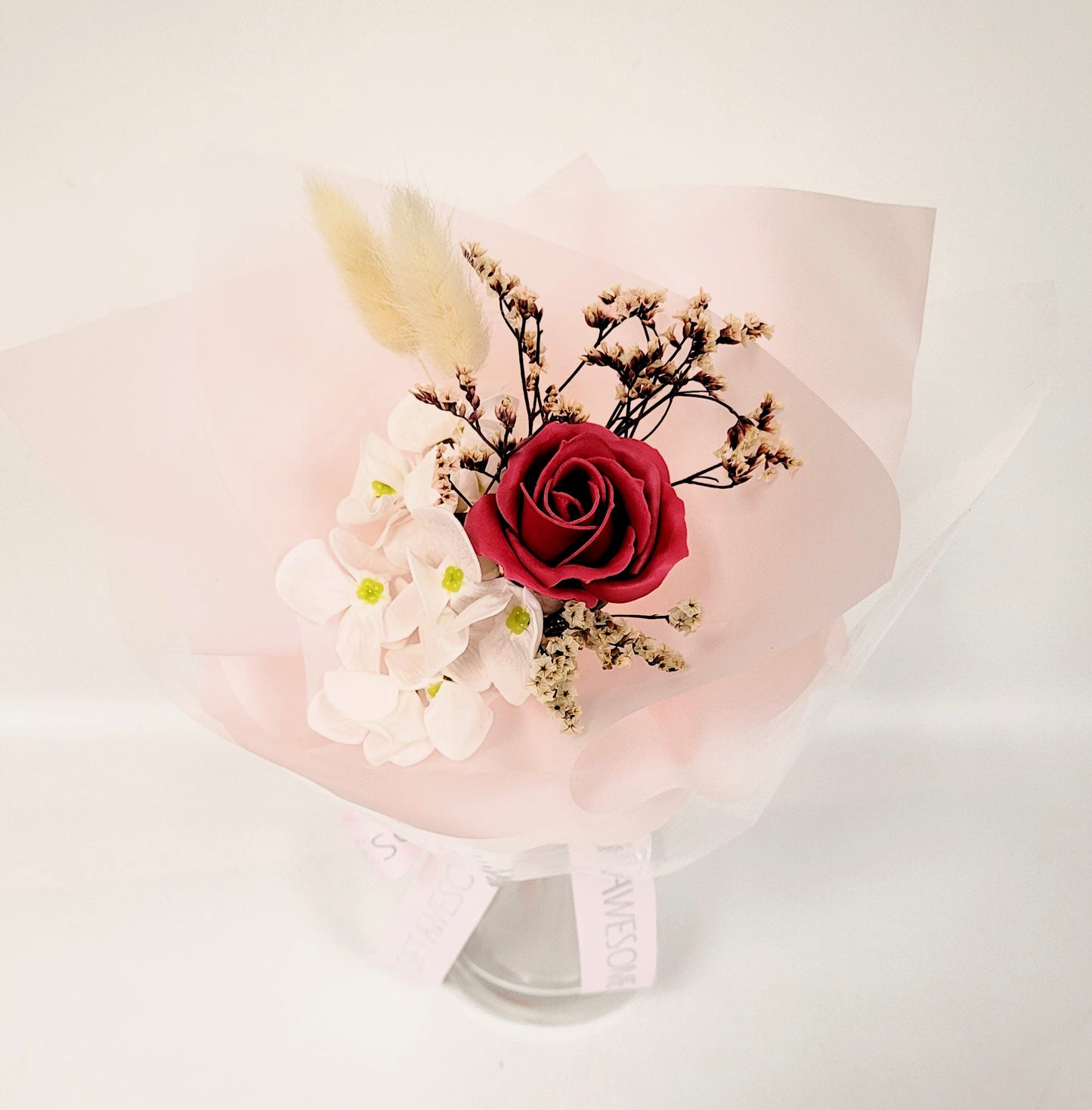 Rose Scented Soap Flower & Dried Crystal Grass Mini Bouquet (6Pcs / 12 Pcs Set)