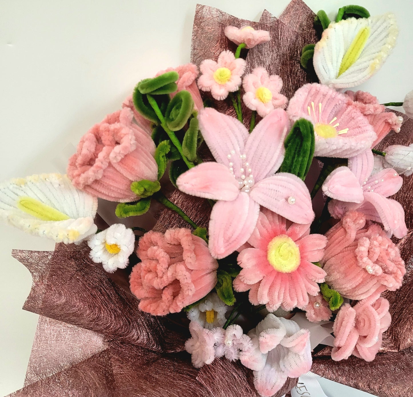 Pink Mixed Fluffy Twist Stick Flowers Bouquet