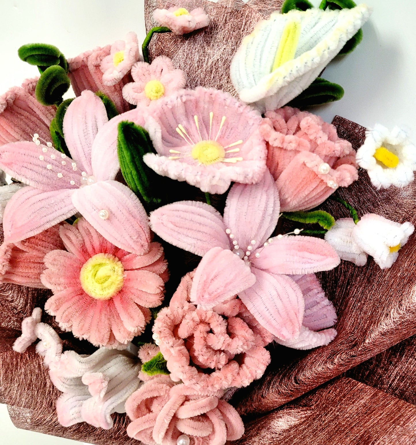Pink Mixed Fluffy Twist Stick Flowers Bouquet