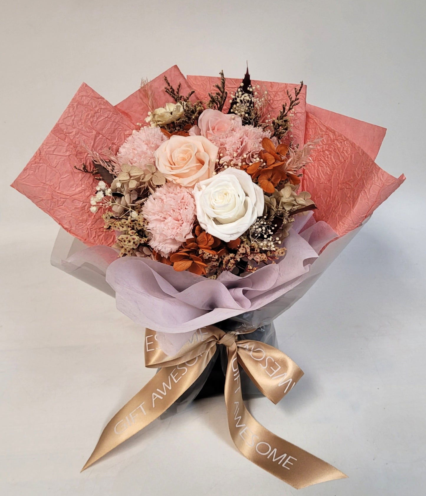 Blossom Orange & Pink Preserved Flowers Tabletop Bouquet