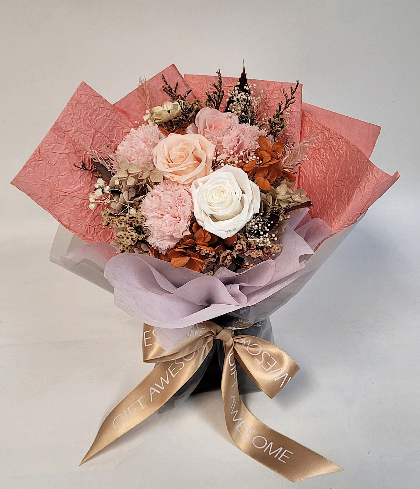 Blossom Orange & Pink Preserved Flowers Tabletop Bouquet