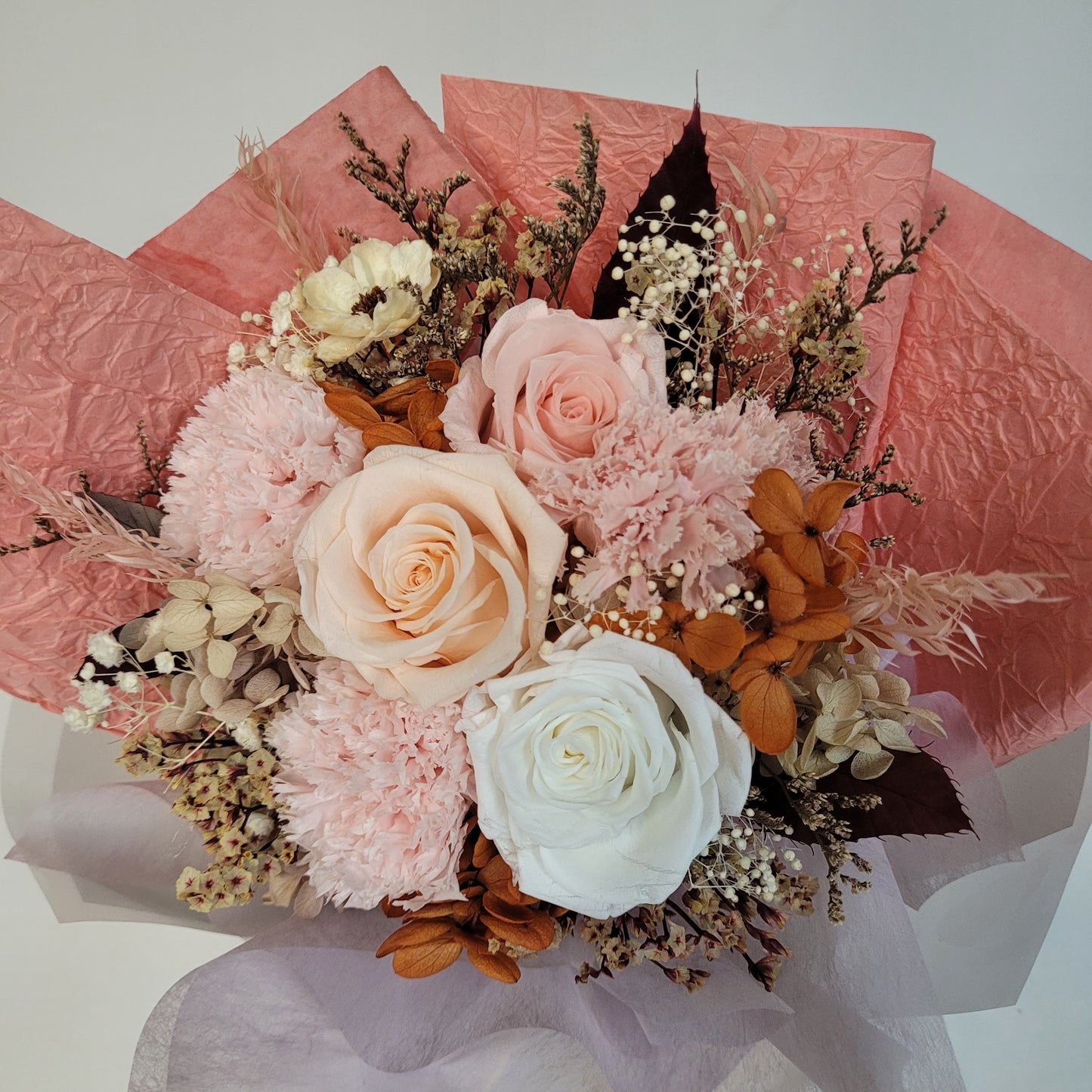 Blossom Orange & Pink Preserved Flowers Tabletop Bouquet
