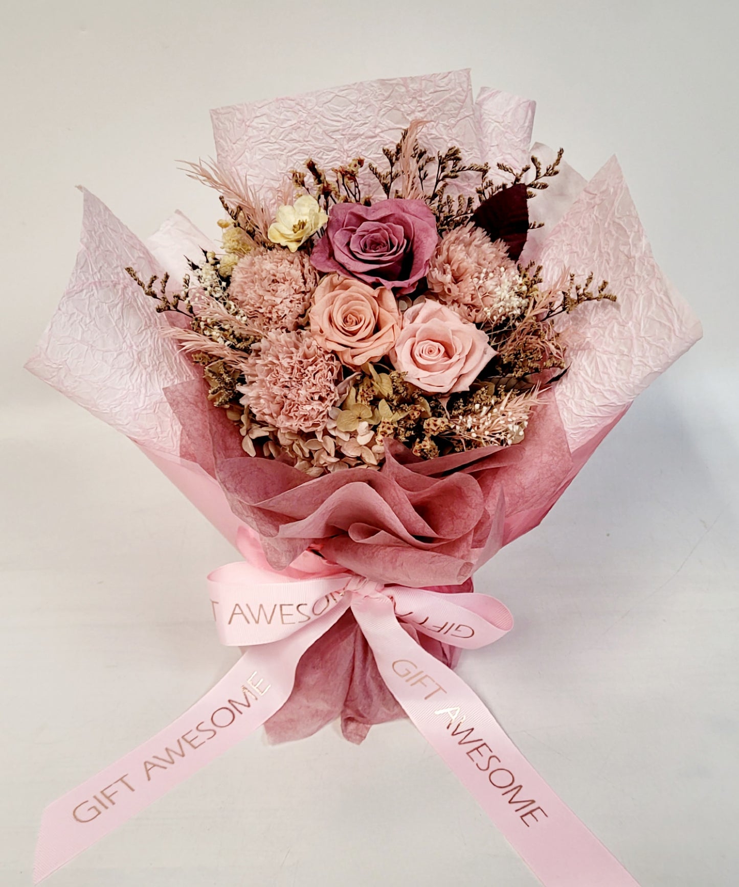 Blossom Pink Preserved Flowers Tabletop Bouquet