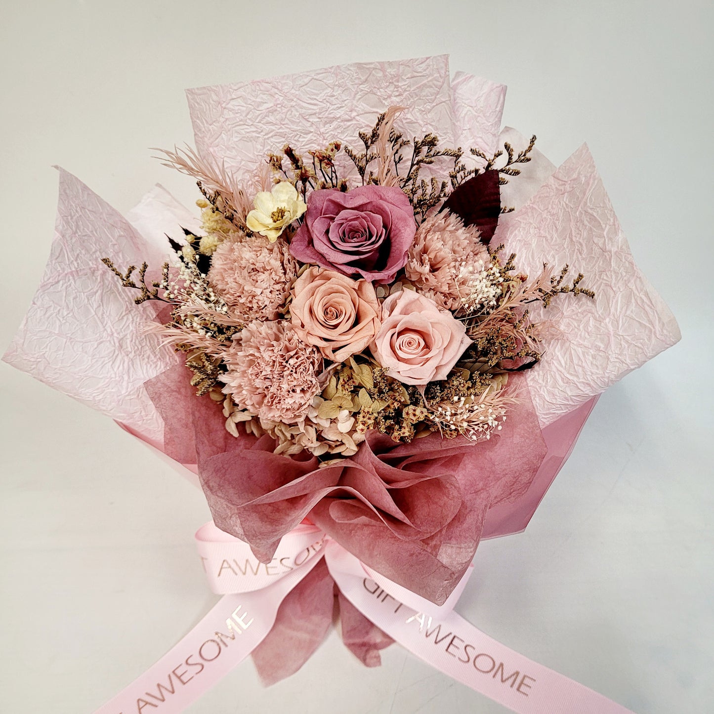 Blossom Pink Preserved Flowers Tabletop Bouquet