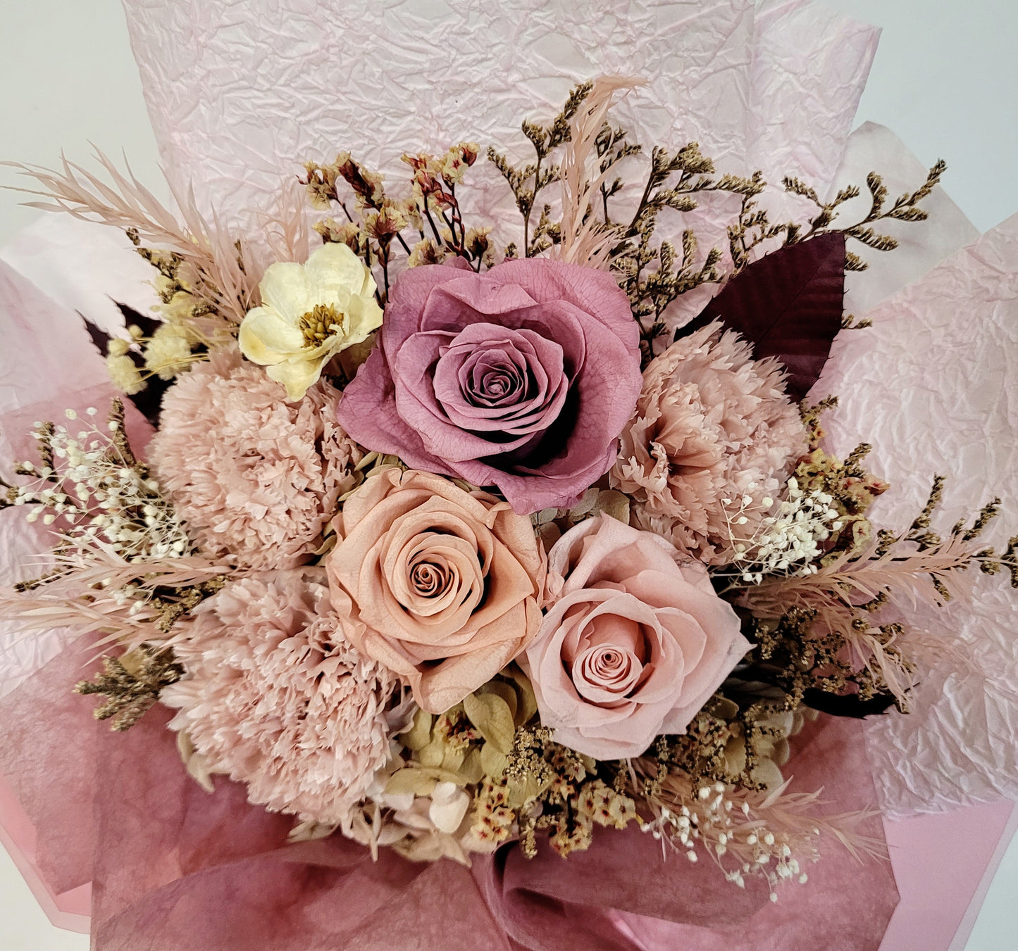 Blossom Pink Preserved Flowers Tabletop Bouquet