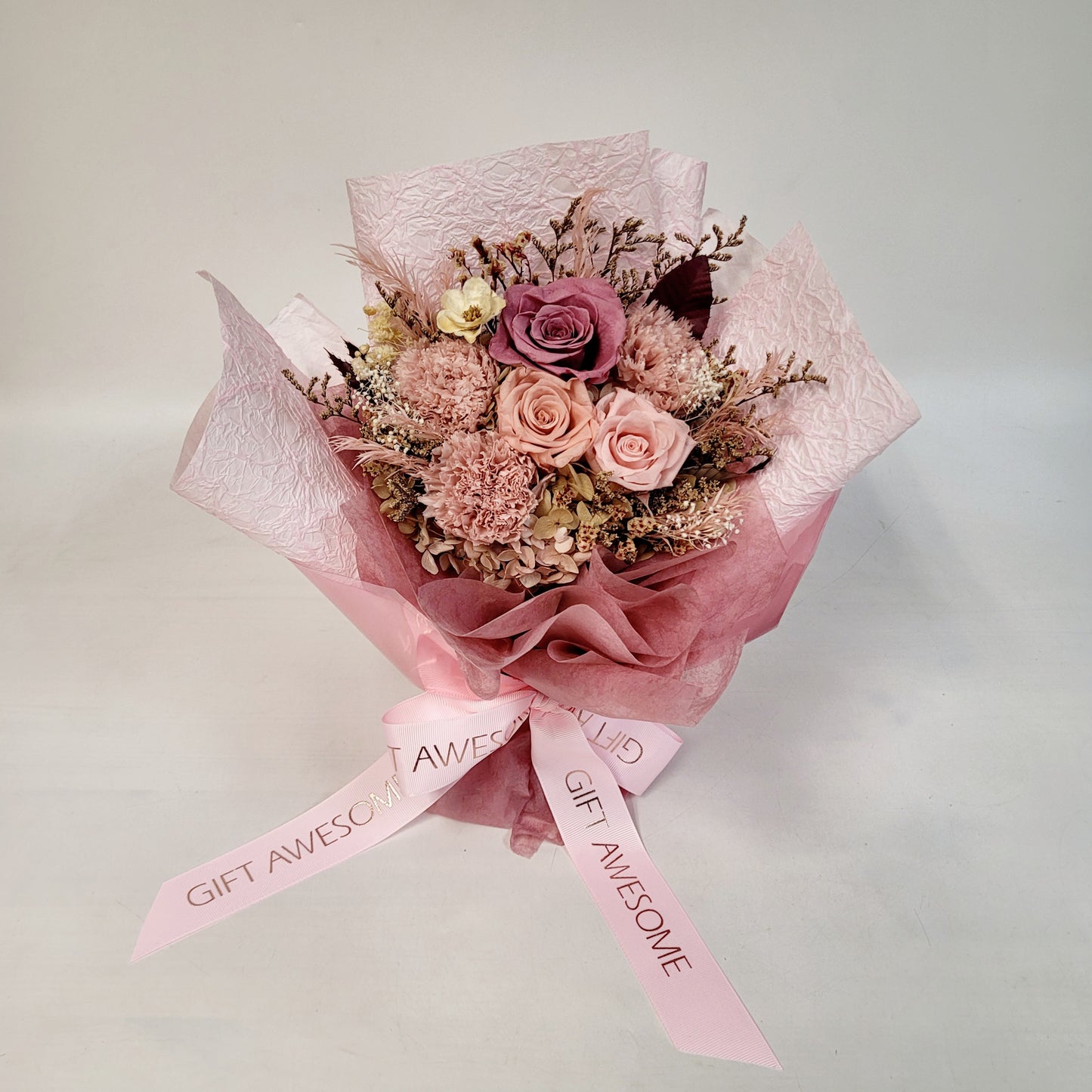 Blossom Pink Preserved Flowers Tabletop Bouquet