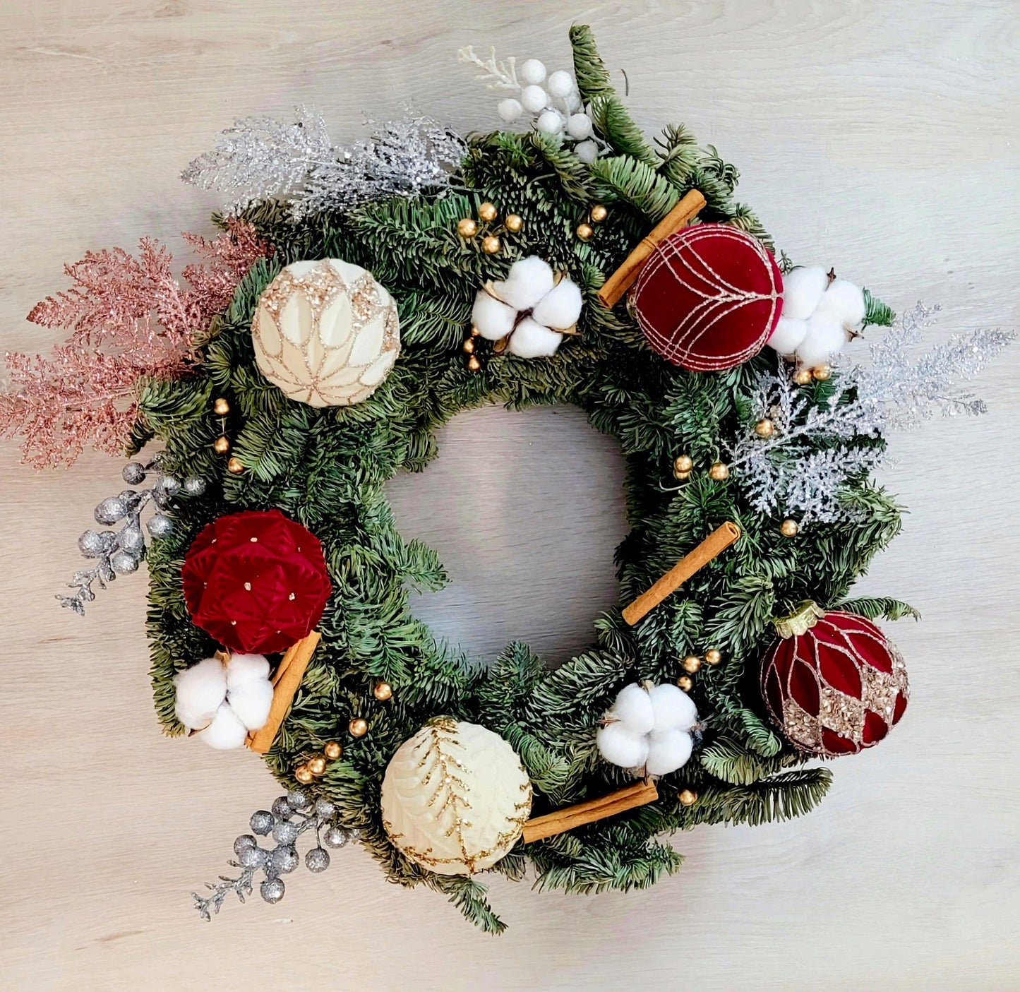 Christmas Burgundy & Whire Nobel Wreath