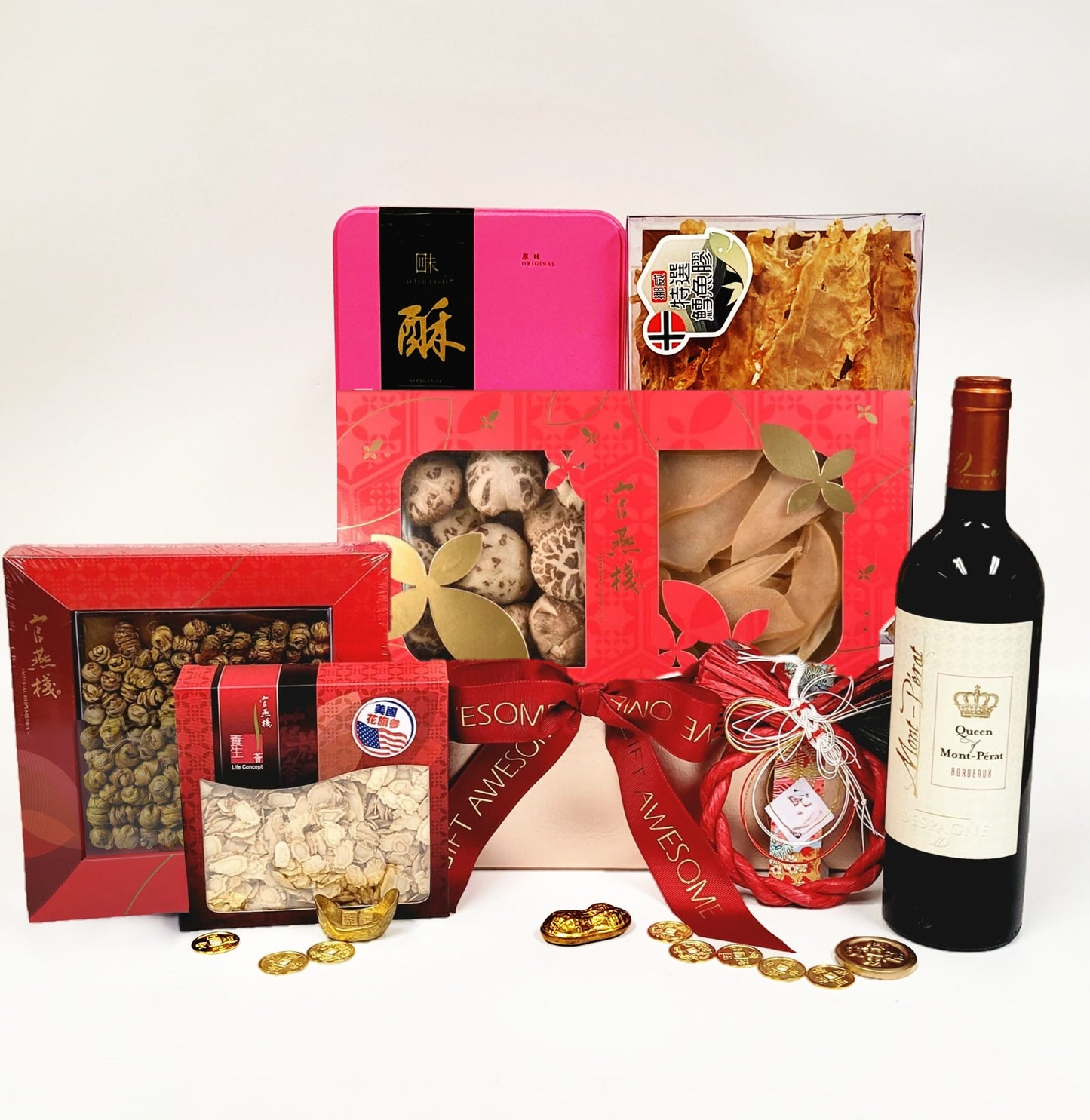 Rose Gold Festive Hamper with Red Wine