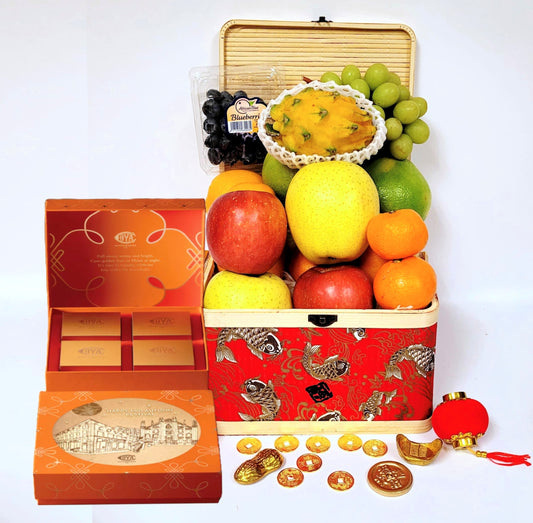 Mid Autumn Red Koi Fruit Hamper & Cova Mooncake