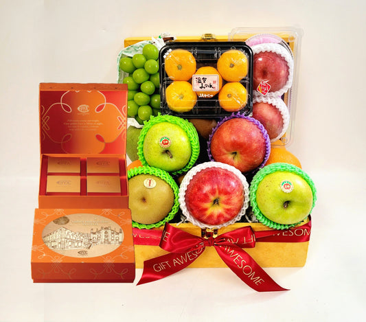 Shining Yellow Fruit Hamper with Cova Mooncakes