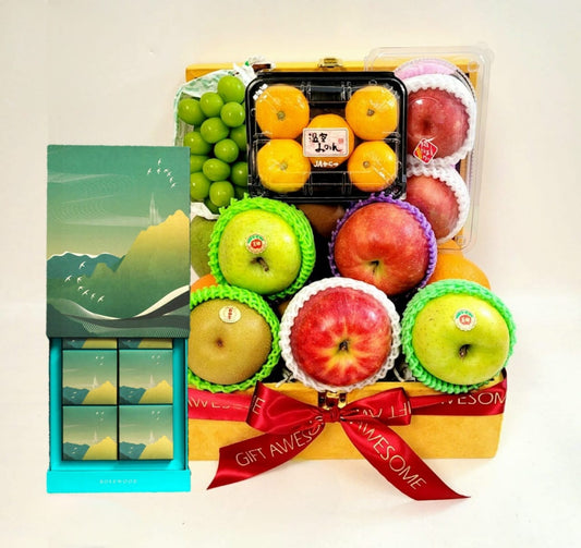 Shining Yellow Fruit Hamper with Rosewood Mooncakes