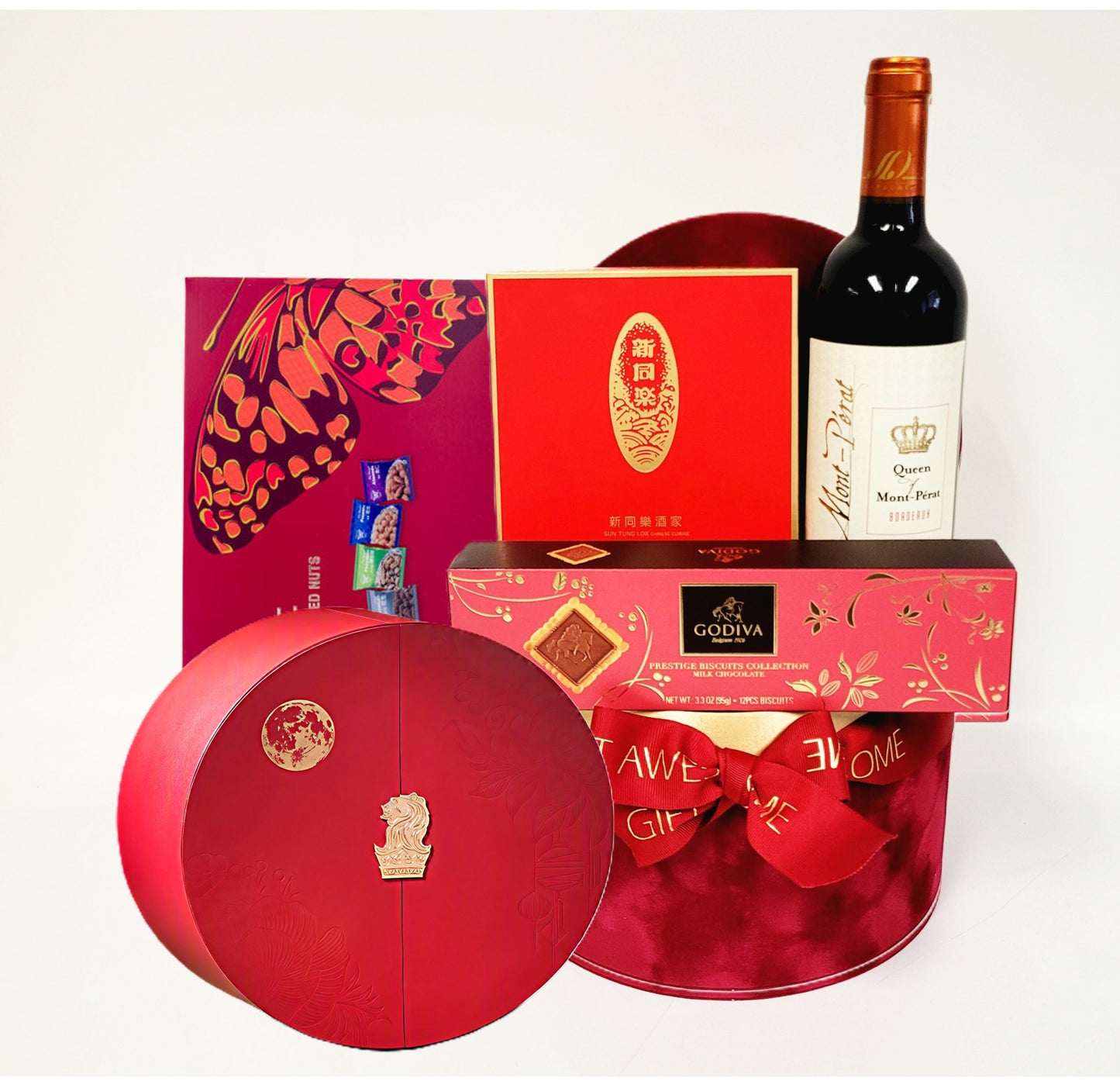Burgundy Gold Mid Autumn Ritz Carlton Mooncakes with Wine