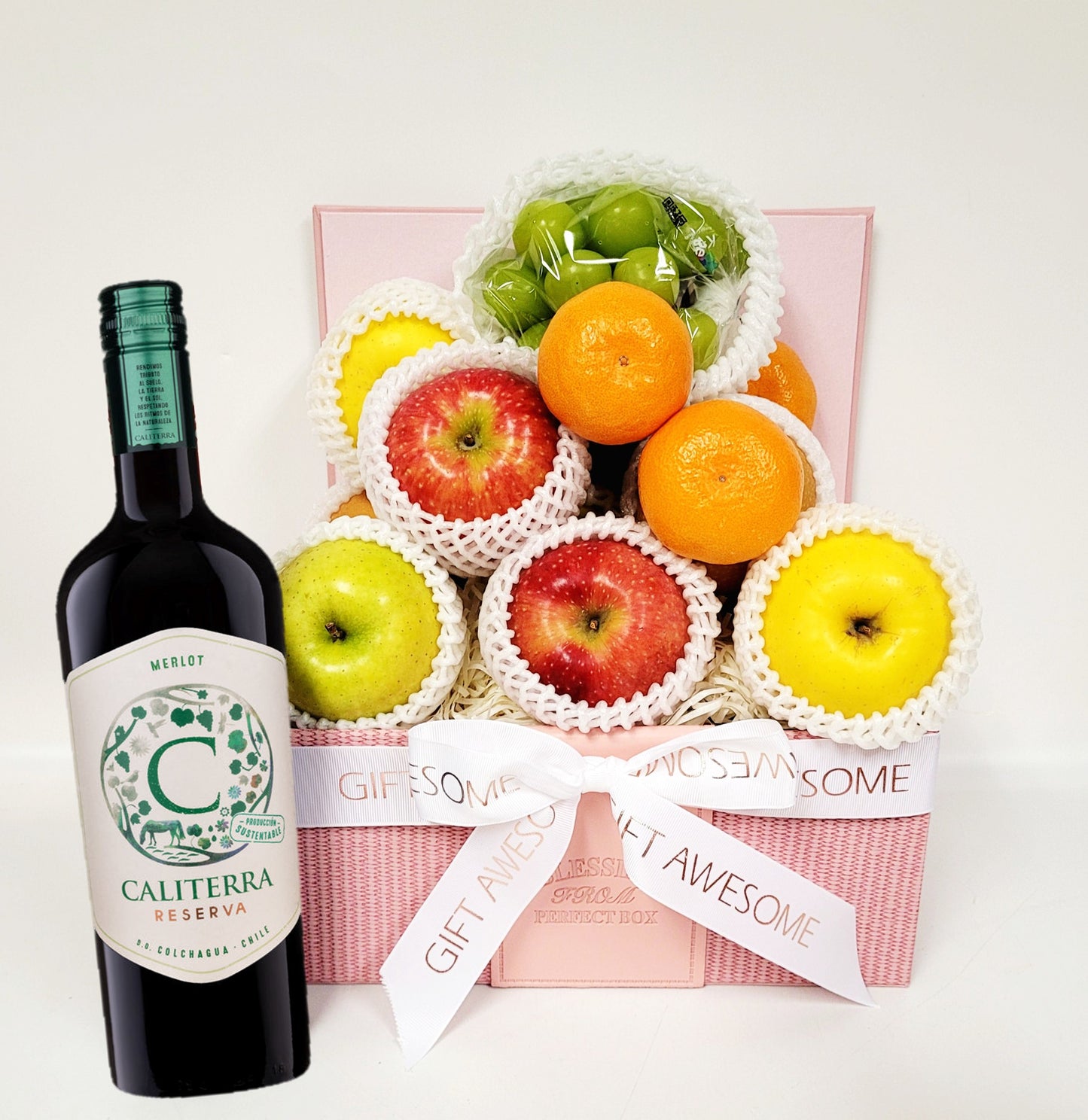 Pink Delightful Japanese & Korean Fruit Hamper with Red Wine
