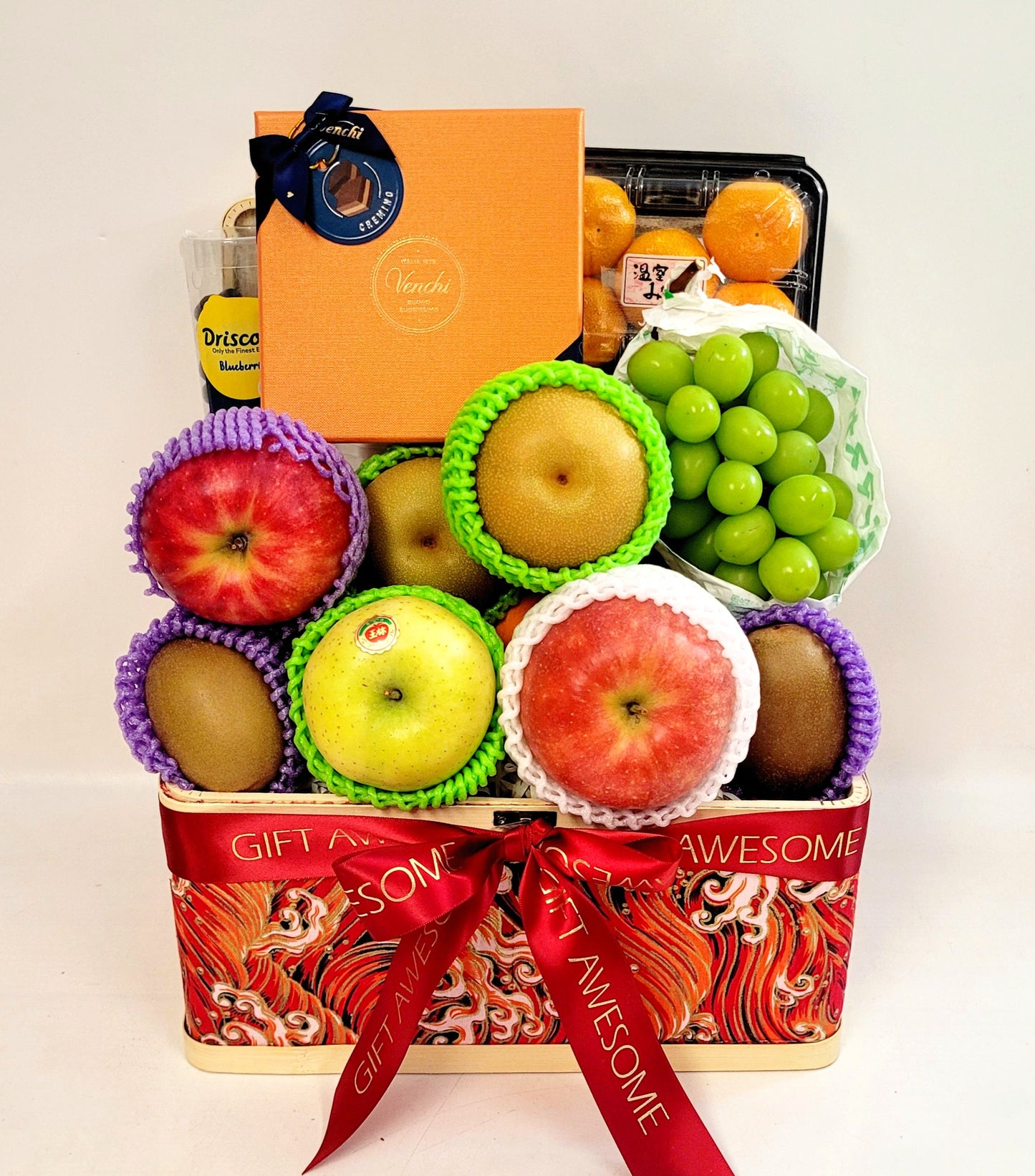 Red Festive Fruit Hamper with Venchi Chocolate