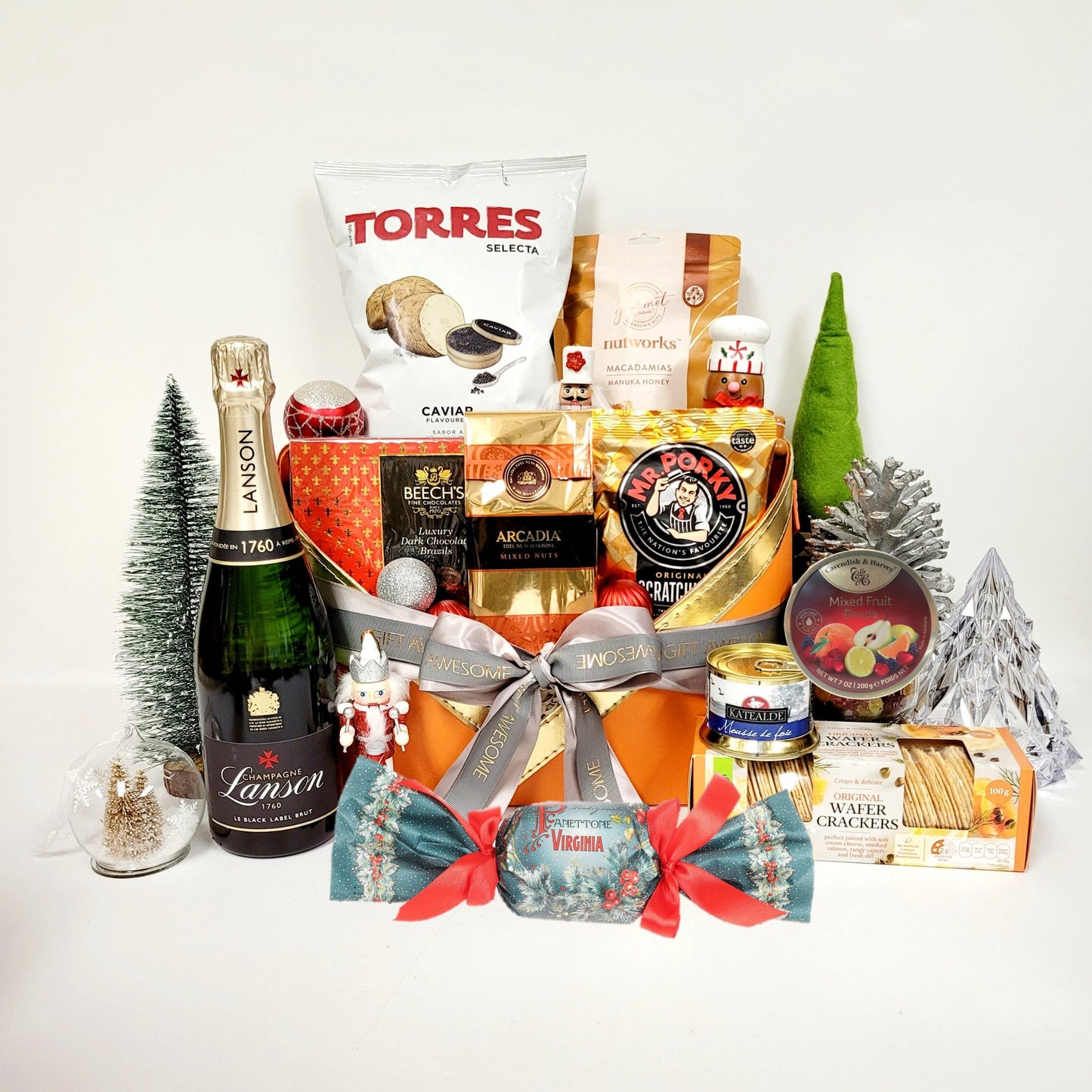 Deluxe Golden Orange Christmas Hamper with Champagne