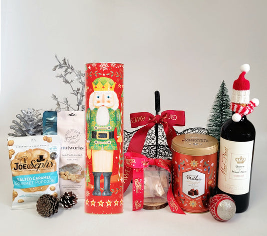 Merry Christmas Gift Basket with Red Wine