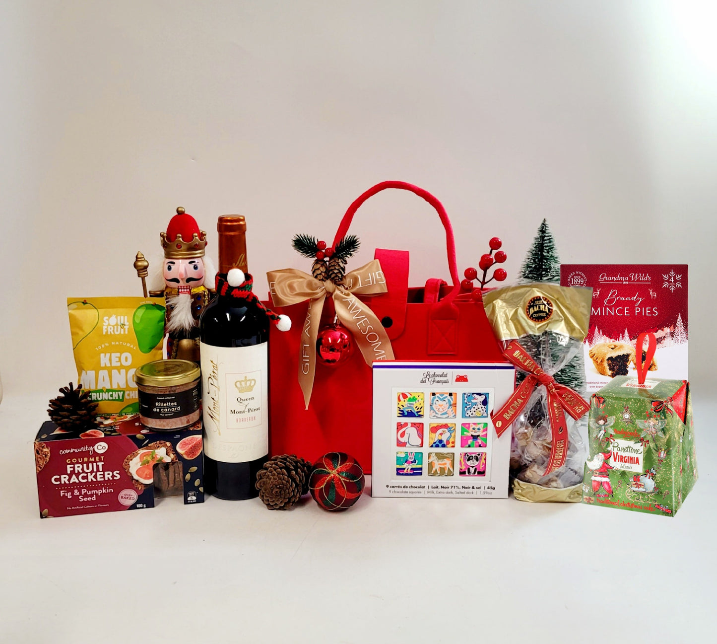 Christmas Blessing Red Gift Bag with Red Wine