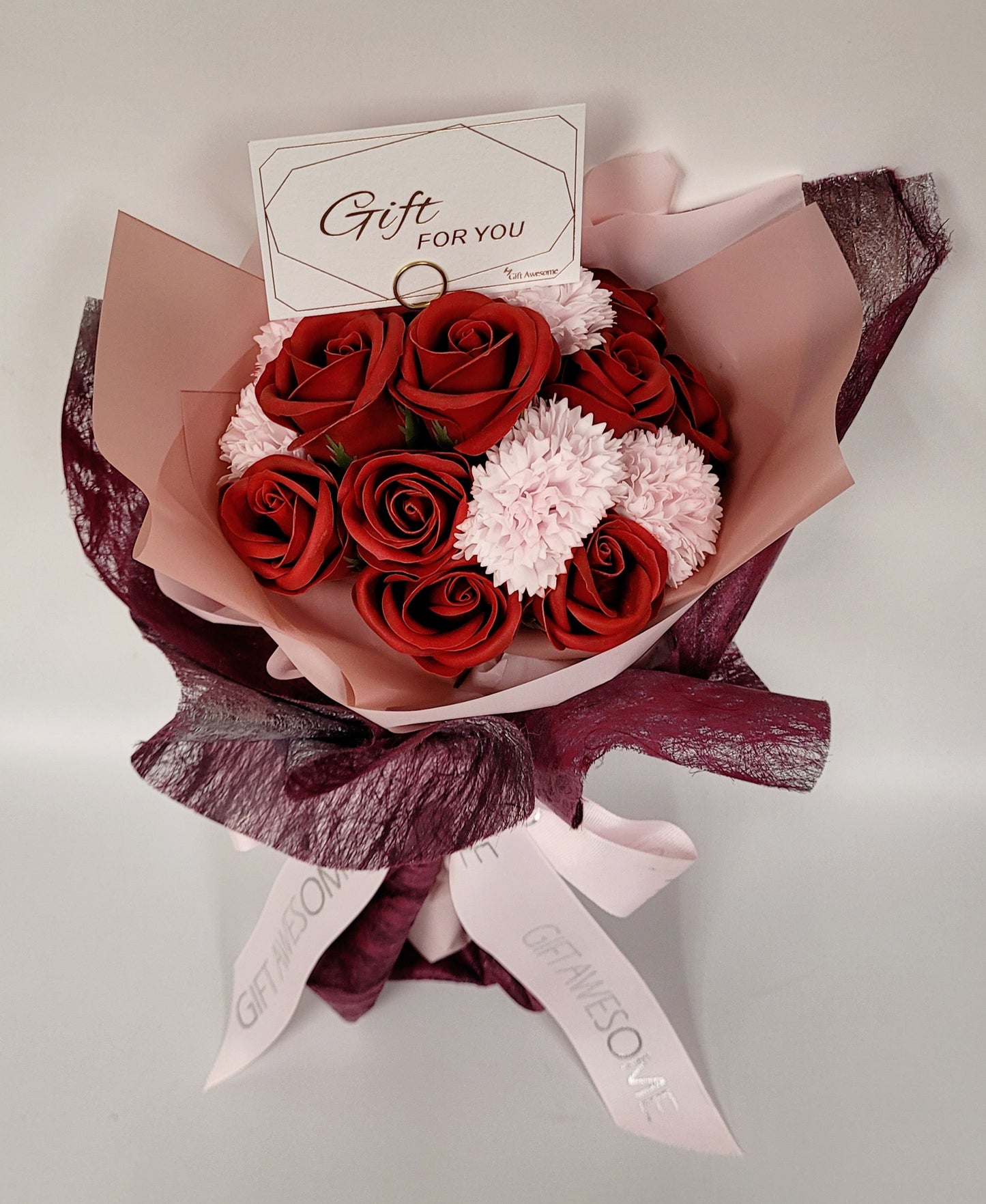 Red Rose & Pink Soap Flower Bouquet