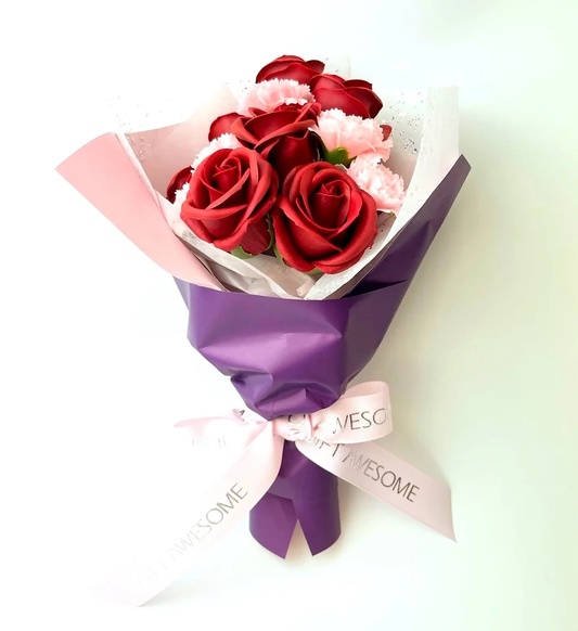 Red Rose & Pink Carnation Soap Flower Bouquet
