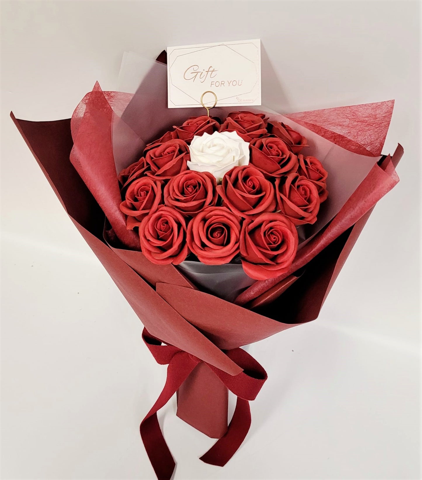 Red & White Rose Soap Flower Bouquet
