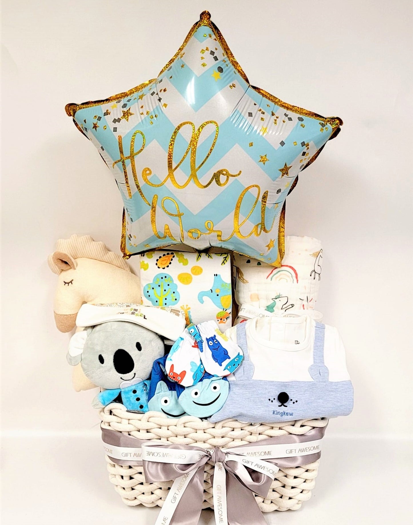 Hello Baby Boy Hamper with Balloon