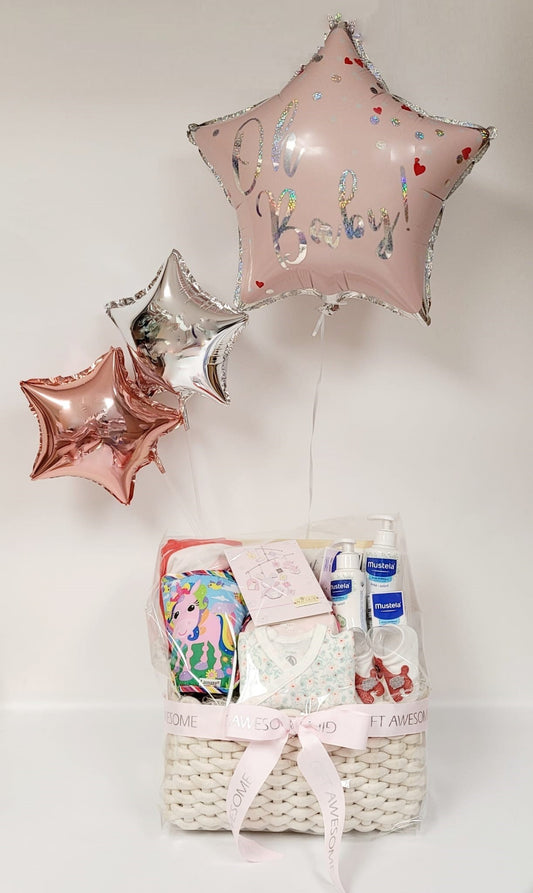 My First Year Baby Girl Hamper with Balloons