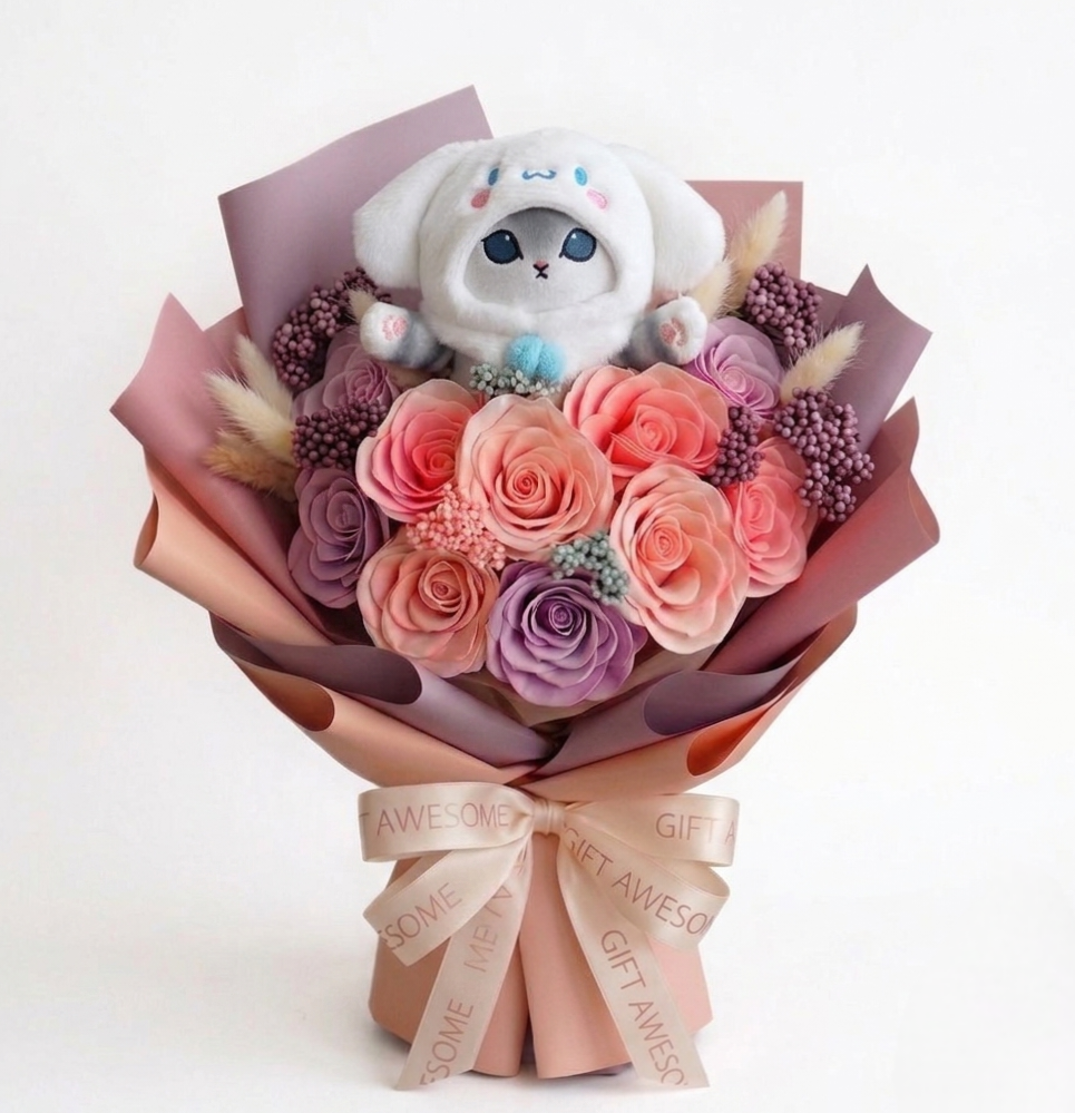 Candy Blossom Scented Soap Flower Bouquet with Mofusand