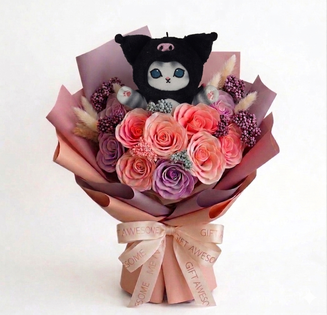 Candy Blossom Scented Soap Flower Bouquet with Mofusand