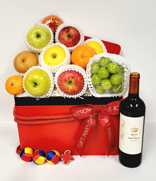 Red Prestige Fruit Hamper with Red Wine