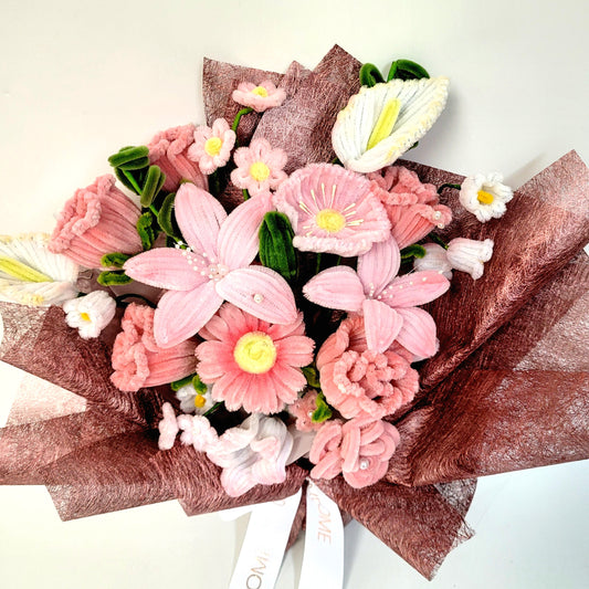 Pink Mixed Fluffy Twist Stick Flowers Bouquet