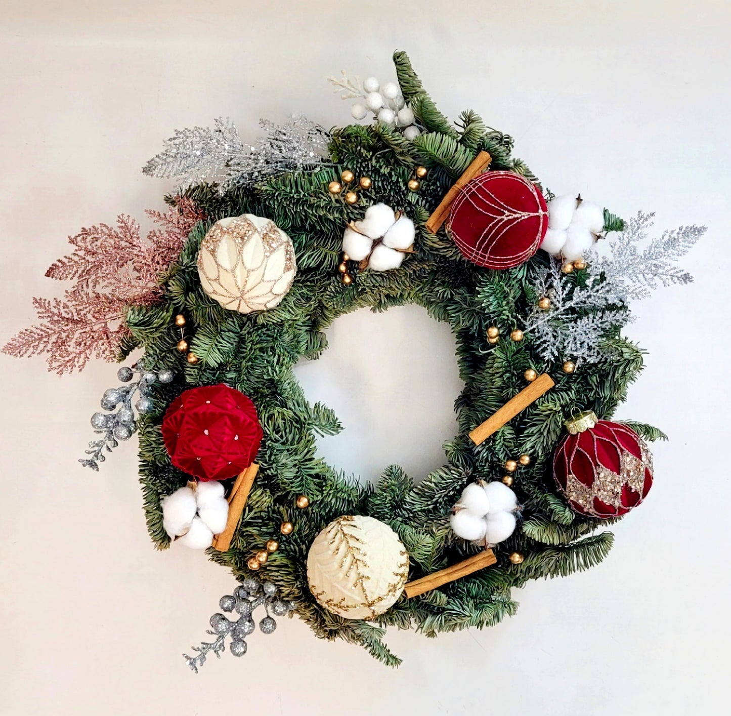 Christmas Burgundy & Whire Nobel Wreath