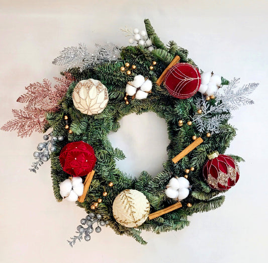 Christmas Burgundy & Whire Nobel Wreath