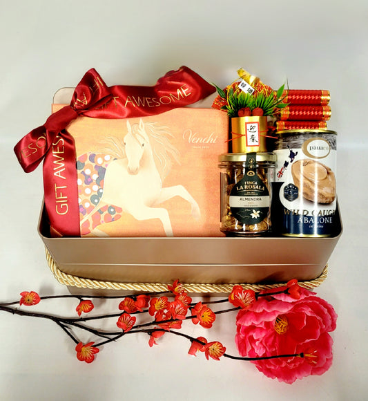 Lucky Horse Gourmet Hamper Set with Red Wine