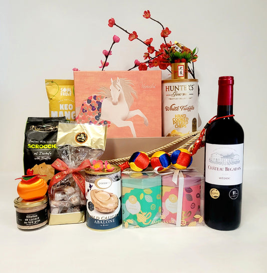Lucky Horse Golden Hamper Set with Red Wine