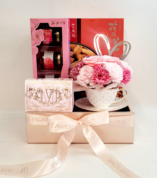 Sweet & Wellness Soap Flowers Cup & Gourmet Hamper