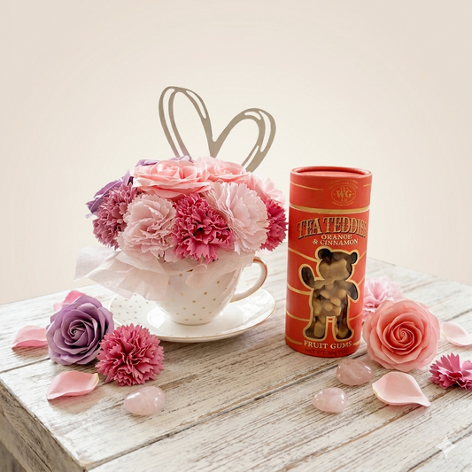 Sweet Scented Soap Flower Cup & TWG Tea Teddy Gift Set