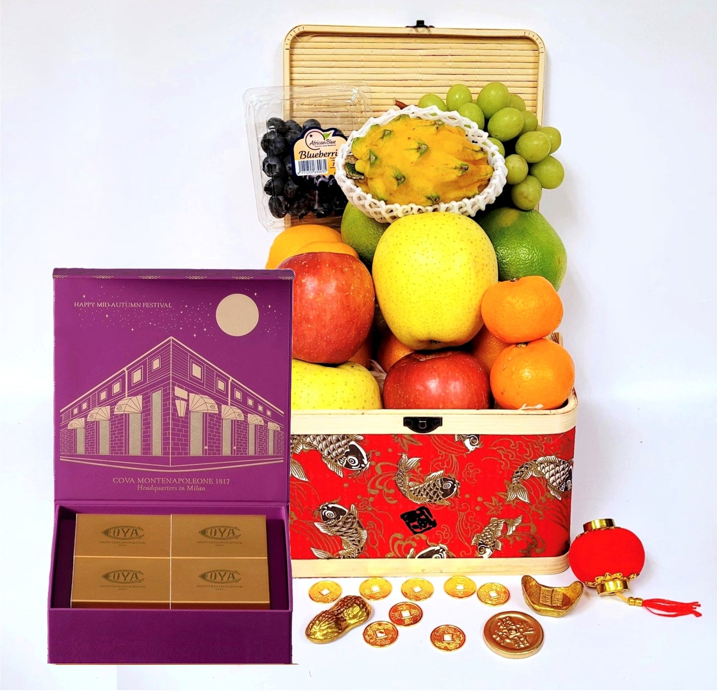 Mid Autumn Red Koi Fruit Hamper & Cova Mooncake