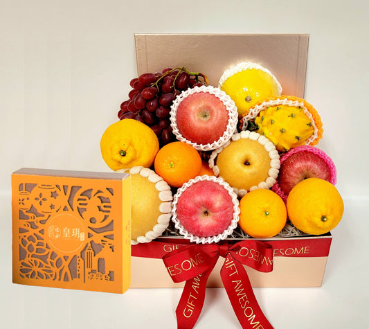 Rose Gold Fresh Fruit Hamper & Imperial Patisserie Mooncake