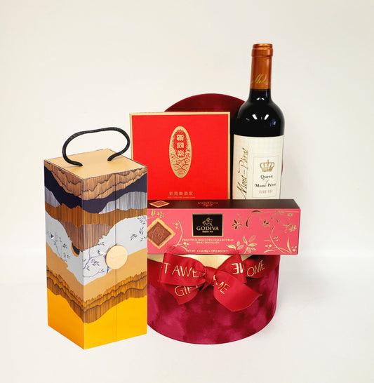 Burgundy Gold Mid Autumn Rosewood Mooncakes with Wine