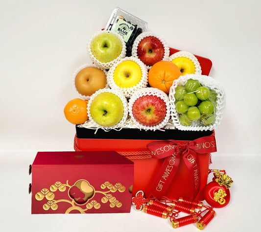 Red Prestige Fruit Hamper with Mandarin Oriental Mooncakes