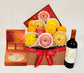 Red Brocade Fresh Fruit Hamper with Cova Mooncakes
