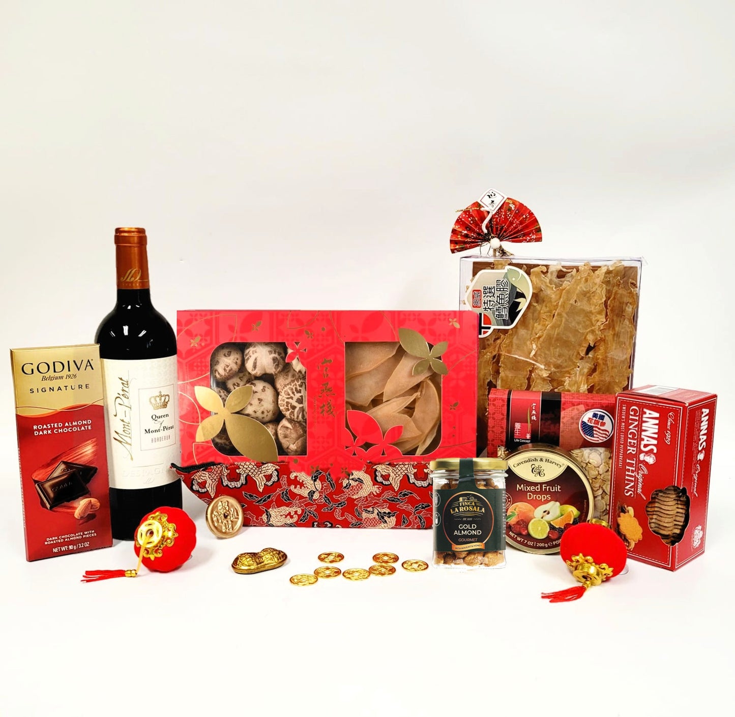 Festive Red Hamper with Red Wine