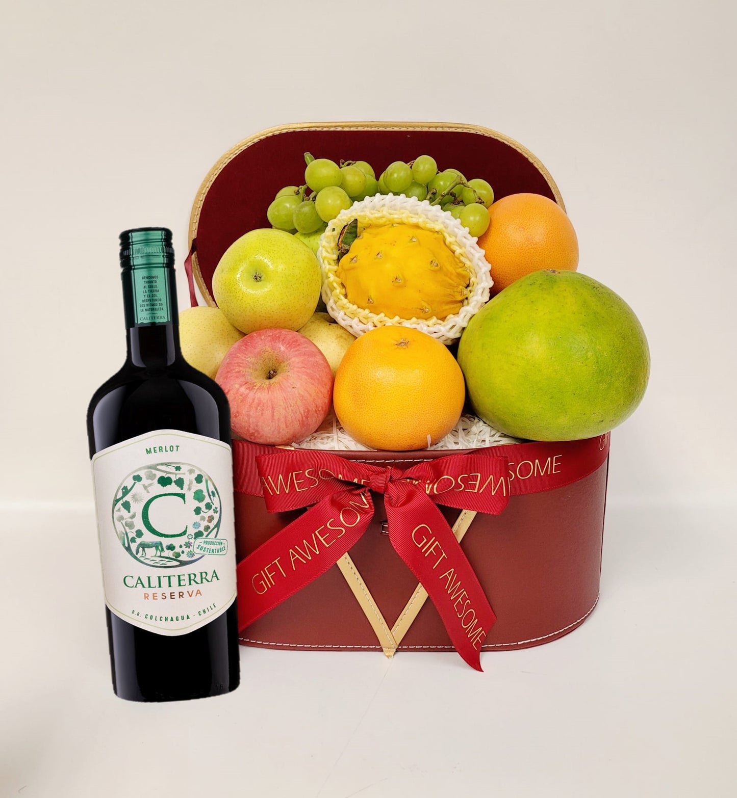 Red Festive Fruit Hamper with Red Wine