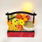 Red Brocade Japanese & Korean Fruit Hamper with wine