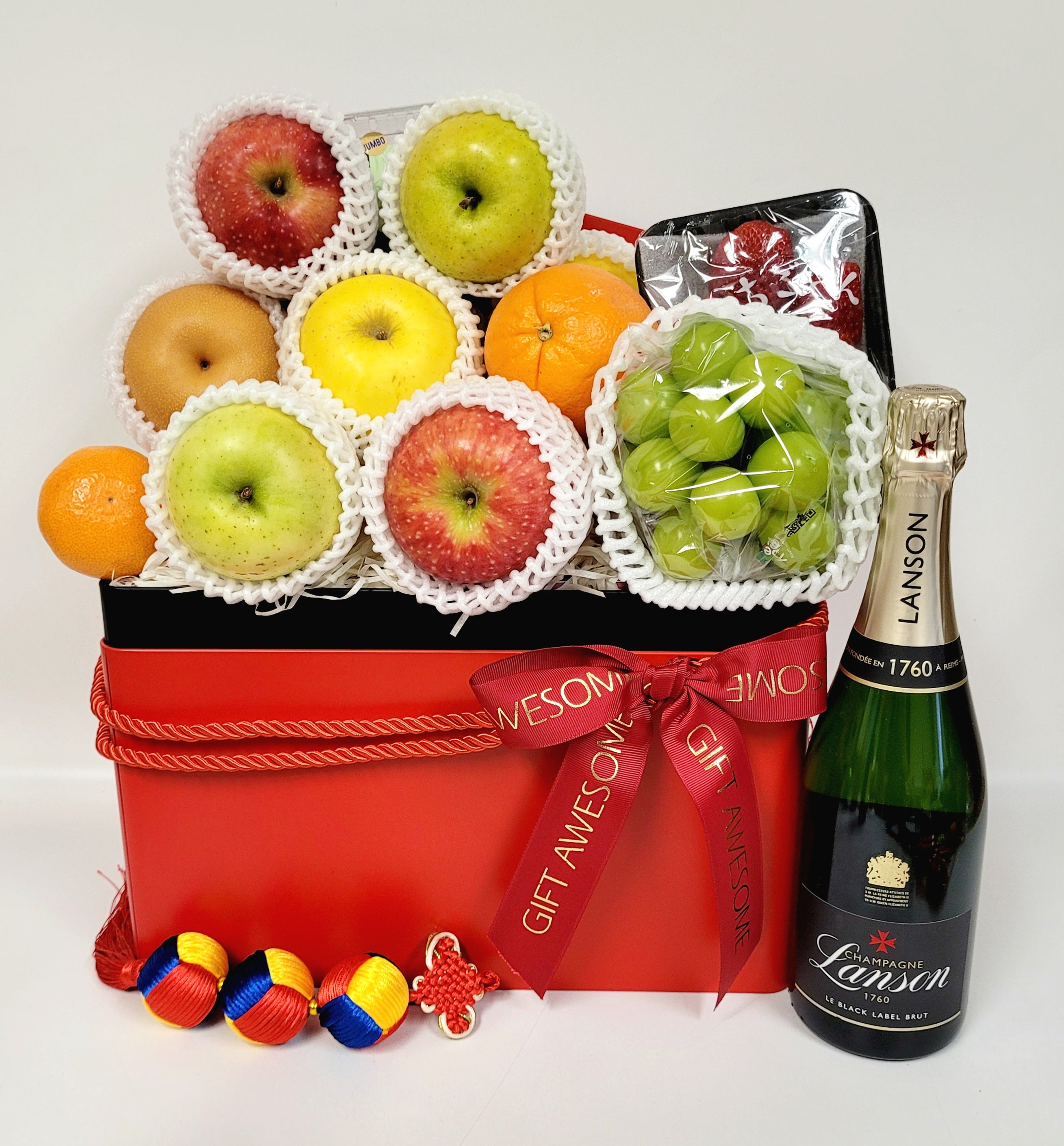Red Prestige Fruit Hamper with Champagne – Gift Awesome