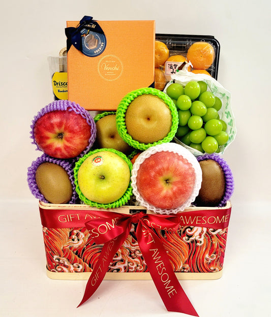 Red Festive Fruit Hamper with Venchi Chocolate
