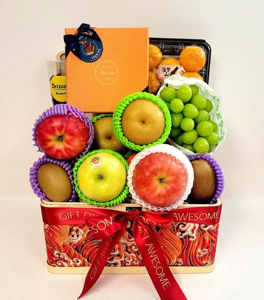 Red Festive Fruit Hamper with Venchi Chocolate