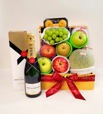 Premium Yellow Fruit Hamper with Wine
