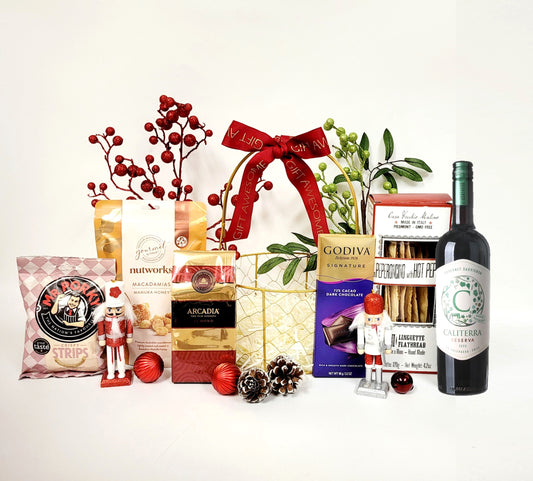 Golden Christmas Hamper with Wine